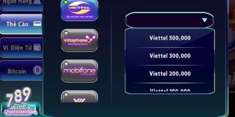 Rút tiền 789Club bằng hình thức thẻ cào điện thoại 